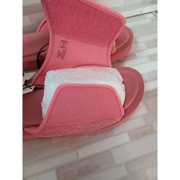 Zara‎ Women Pink Terry Cloth Fastner Slip On Chunky Slip On Sandals Size 11 - Picture 3 of 9